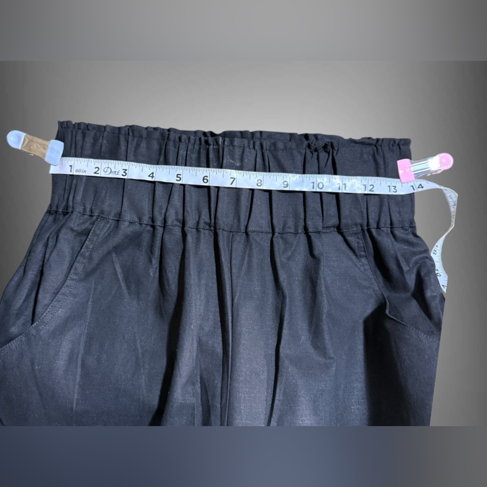 Kourt Flax Linen Crop Summer Pants Black Size Medium Wide Leg Crishelle - Picture 7 of 15